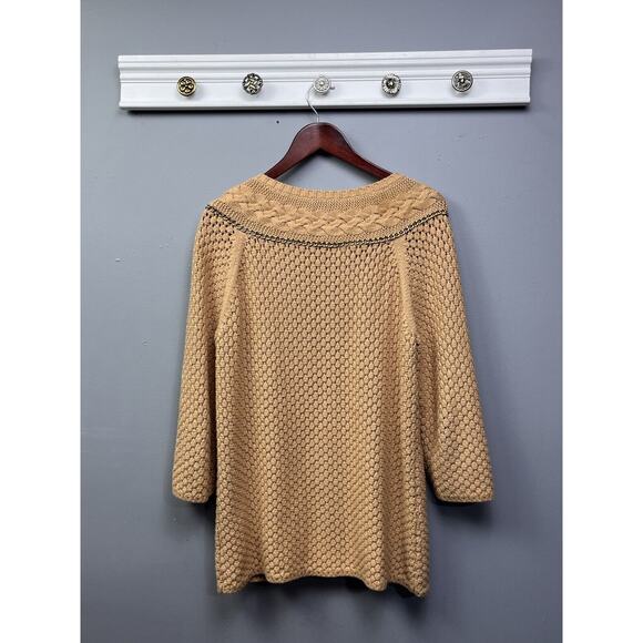 Liz Claiborne Womens Cardigan Sweater Large Tan Long Sleeve Button Front Chain - Picture 2 of 7